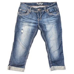 Amethyst cuffed dark wash capris